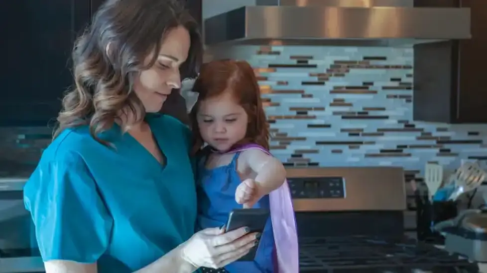 travel nurse at home with daughter