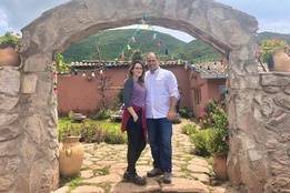 Linda Scruggs and her partner outside in Peru estate