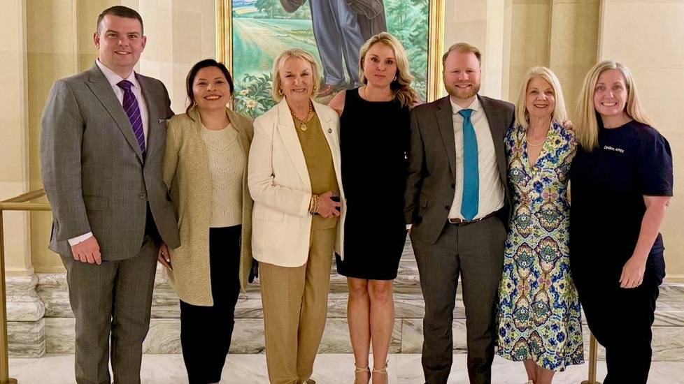 Members of the Oklahoma Nurses Association and legislative supporters stand together at the state capitol to celebrate the override of HB 2298, granting nurse practitioners greater independence.