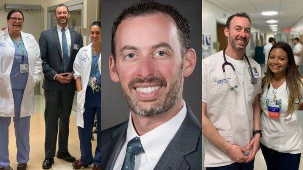 Healthcare administrator alongside nurses and doctors in hospital