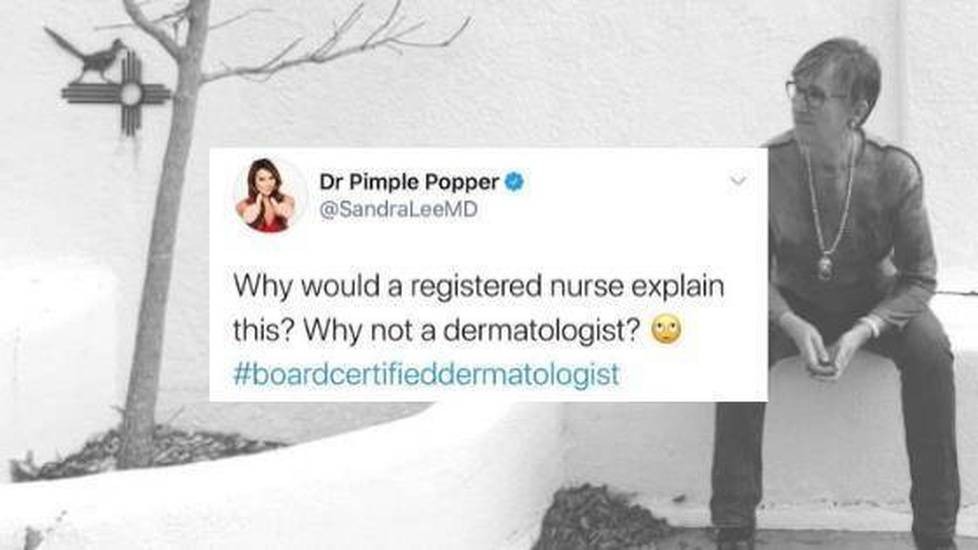 Tweet from Dr. Pimple Popper over image of nurse