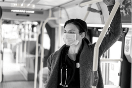 Travel nurse on a bus