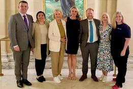 Members of the Oklahoma Nurses Association and legislative supporters stand together at the state capitol to celebrate the override of HB 2298, granting nurse practitioners greater independence.