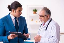Young business man discussing with doctor in hospital