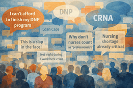 Illustration representing public comments on nursing education loan caps and professional classification.