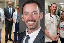 Healthcare administrator alongside nurses and doctors in hospital