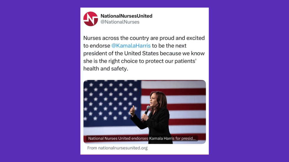 National Nurses United Union Votes To Endorse Kamala Harris For President