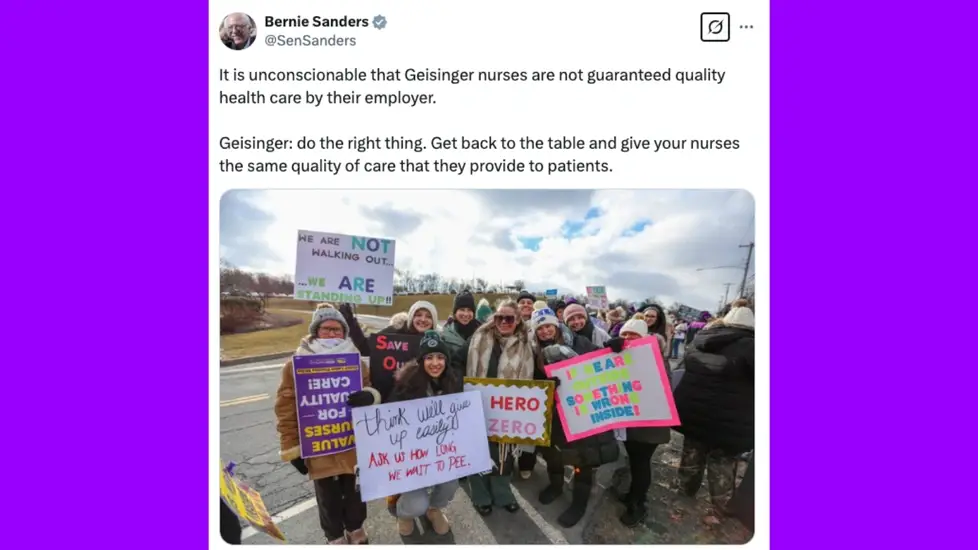 “Unconscionable” Bernie Sanders Rips Geisinger Over Nurse Health Benefits in Viral Tweet