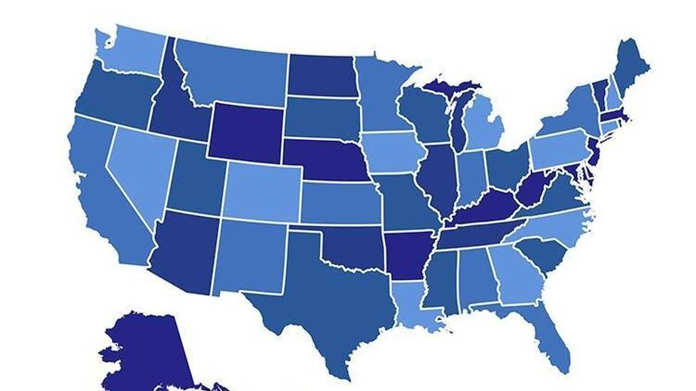 Map of the united states with states outlined