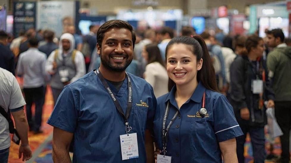 male and female nurse at conference